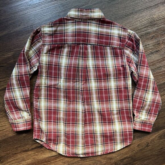 Lands’ End Boys Large Checked Plaid Button Up Shirt Red Brown L Long Sleeve - Picture 3 of 9